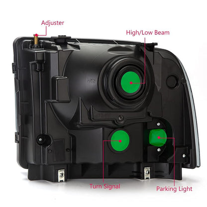 G-PLUS Headlights Assembly, Compatible with 2005-2007 Ford F250 F350 Super Duty Bumper Headlamps, Smoky Lens Black Housing Amber Reflector,faros delanteros