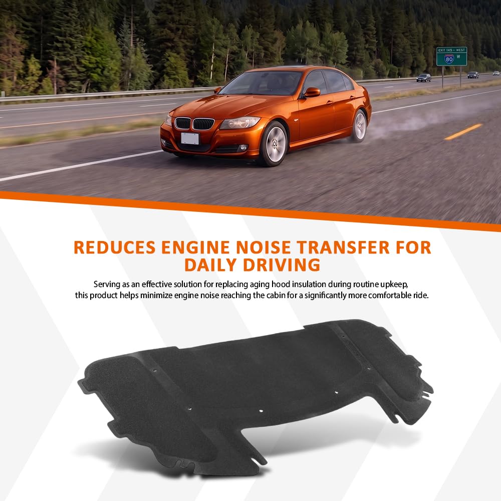 G-PLUS Hood Engine Sound Insulation Pad Compatible with BMW 3 Series E90 E91 E92 E93 323i 325i 51487059260 Black