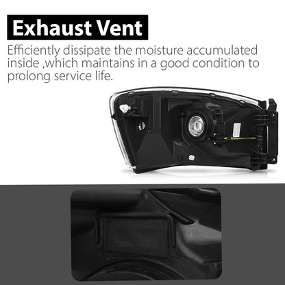 G-PLUS Headlights Assembly w/Bulbs Light Bar Left and Right Side Compatible with Dodge Ram 1500 2006-2008/Fit Dodge Ram 2500 3500 2006-2009 Clear Lens Black Housing Clear Reflector