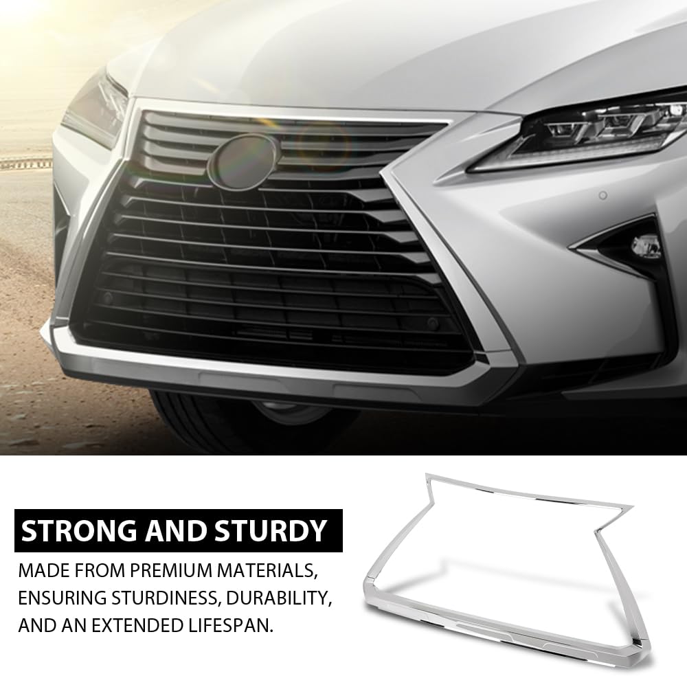 G-PLUS Upper & Lower Chrome Grille Molding Trim Compatible with LX RX350 RX450h 2016-2019/RX350L RX450hl 2018-2019 LX1210114, LX1202110, 531210E120, 531220E060 Silver