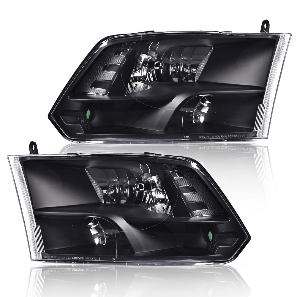 G-PLUS Headlights Headlamps Fit Dodge Ram 1500 2500 3500 2009-2012(New Body),Only Fit Factory Quad, Clear Lens Black Housing Clear Reflector,faros delanteros Assembly
