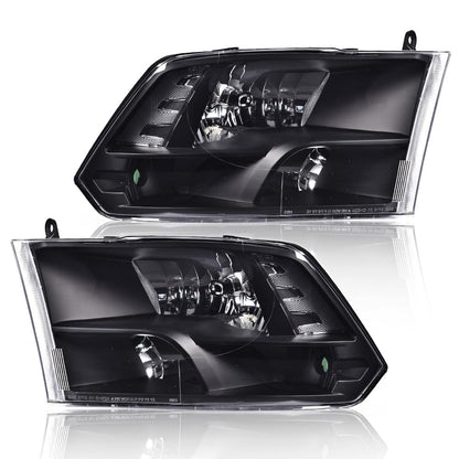 G-PLUS Headlights Headlamps Fit Dodge Ram 1500 2500 3500 2009-2012(New Body),Only Fit Factory Quad, Clear Lens Black Housing Clear Reflector,faros delanteros Assembly