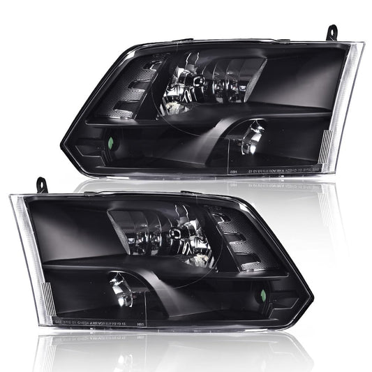 G-PLUS Headlights Headlamps Fit Dodge Ram 1500 2500 3500 2009-2012(New Body),Only Fit Factory Quad, Clear Lens Black Housing Clear Reflector,faros delanteros Assembly