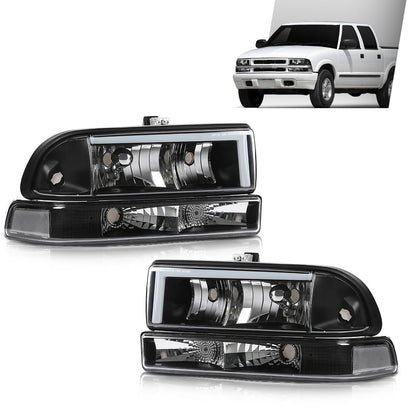 G-PLUS LED Headlights Assembly Front Headlamps Left Right Fit Chevy Blazer 1998-2005, Fit Chevy S10 Pickup 1998-2004 with Bumper Lights Clear Lens Black Housing Clear Reflector,faros delanteros