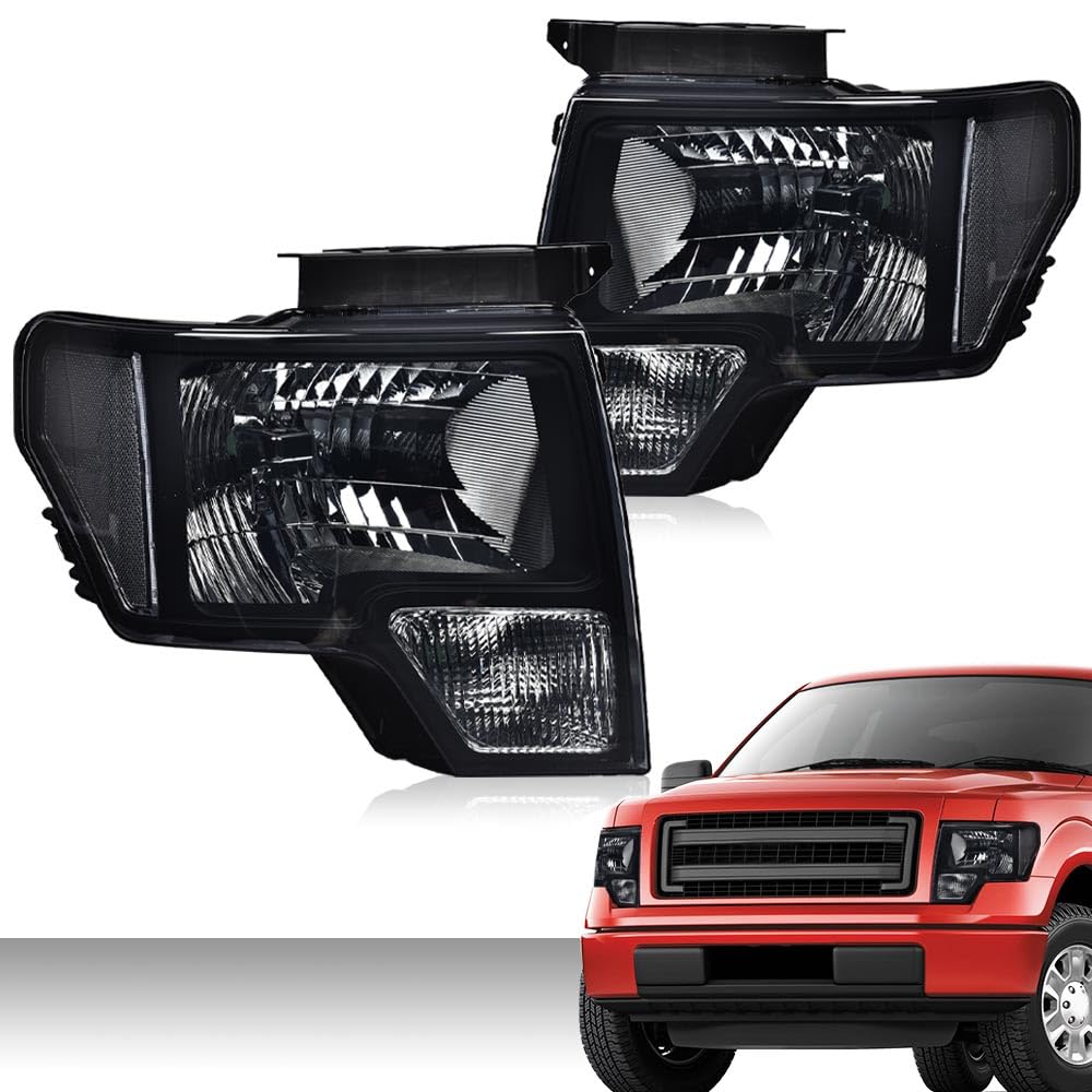 G-PLUS Headlights Compatible with Ford F150 2009-2014 Headlamps Pair Left & Right Smoky Lens Black Housing Clear Reflector,faros delanteros