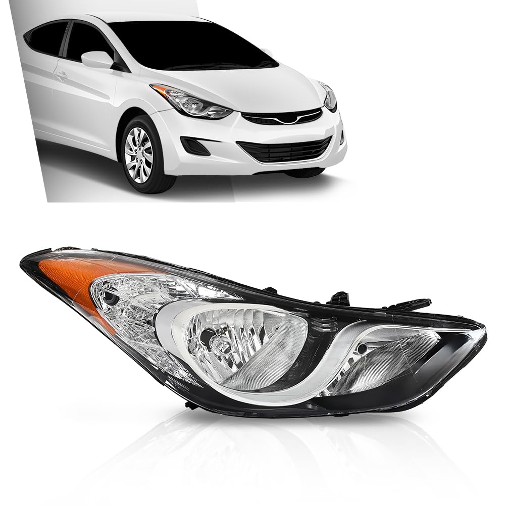 G-PLUS Headlights Assembly Front Headlamp Right Side Compatible with Elantra 2011-2013 Sedan Clear Lens Chrome Housing Amber Reflector 921023Y000 Bumper Headlamps,faros delanteros