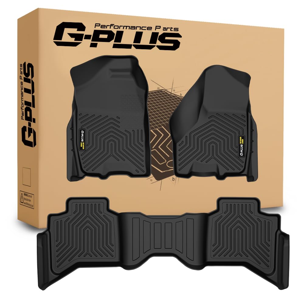 G-PLUS TPE Floor Mats Fit Dodge Ram 1500 Quad Cab 2009-2018 / Ram 1500 Classic Quad Cab 2019-2022 1st & 2nd Row Truck Accessories Cargo Liners All Weather Protection 3PCs Black Alfombras para Carro