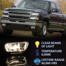 G-PLUS Fog Lights for Chevy Silverado 1500 2500 3500 2003-2006 Avalanche 2002-2006 Clear Lens Side View