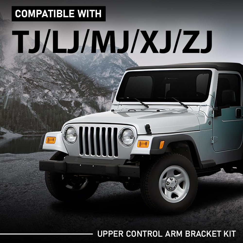 G-PLUS Front Passenger Axle Upper Control Arm Bracket Kit Compatible with Jeep TJ LJ MJ XJ ZJ 1984-2006 Black