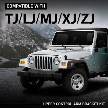 G-PLUS Front Passenger Axle Upper Control Arm Bracket Kit Compatible with Jeep TJ LJ MJ XJ ZJ 1984-2006 Black