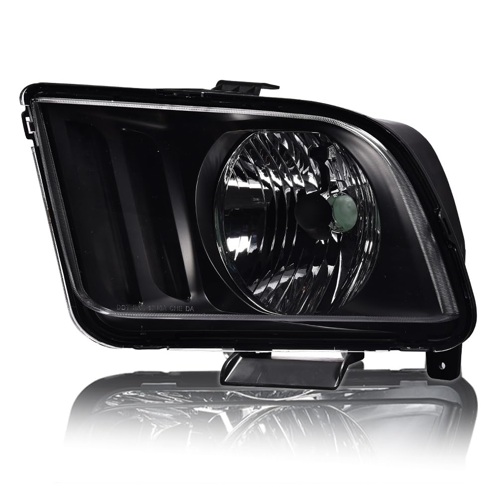 G-PLUS Headlight Compatible with Ford Mustang 2005-2009 Halogen Left Diver Side Clear Lens Black Housing Clear ReflectorBumper Headlamps,faros delanteros