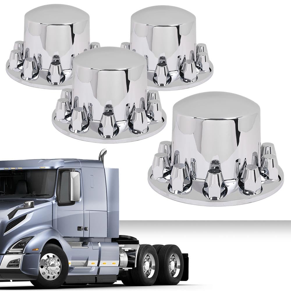 G-PLUS Chrome Wheel Covers Rear Axle Hub Caps 4 PCS Compatible with Most of 10 Holes 22.5" & 24.5" Semi-Truck Wheels with 11.25" Bolt Circle Wheels with 33mm Thread-On Lug Nut Covers