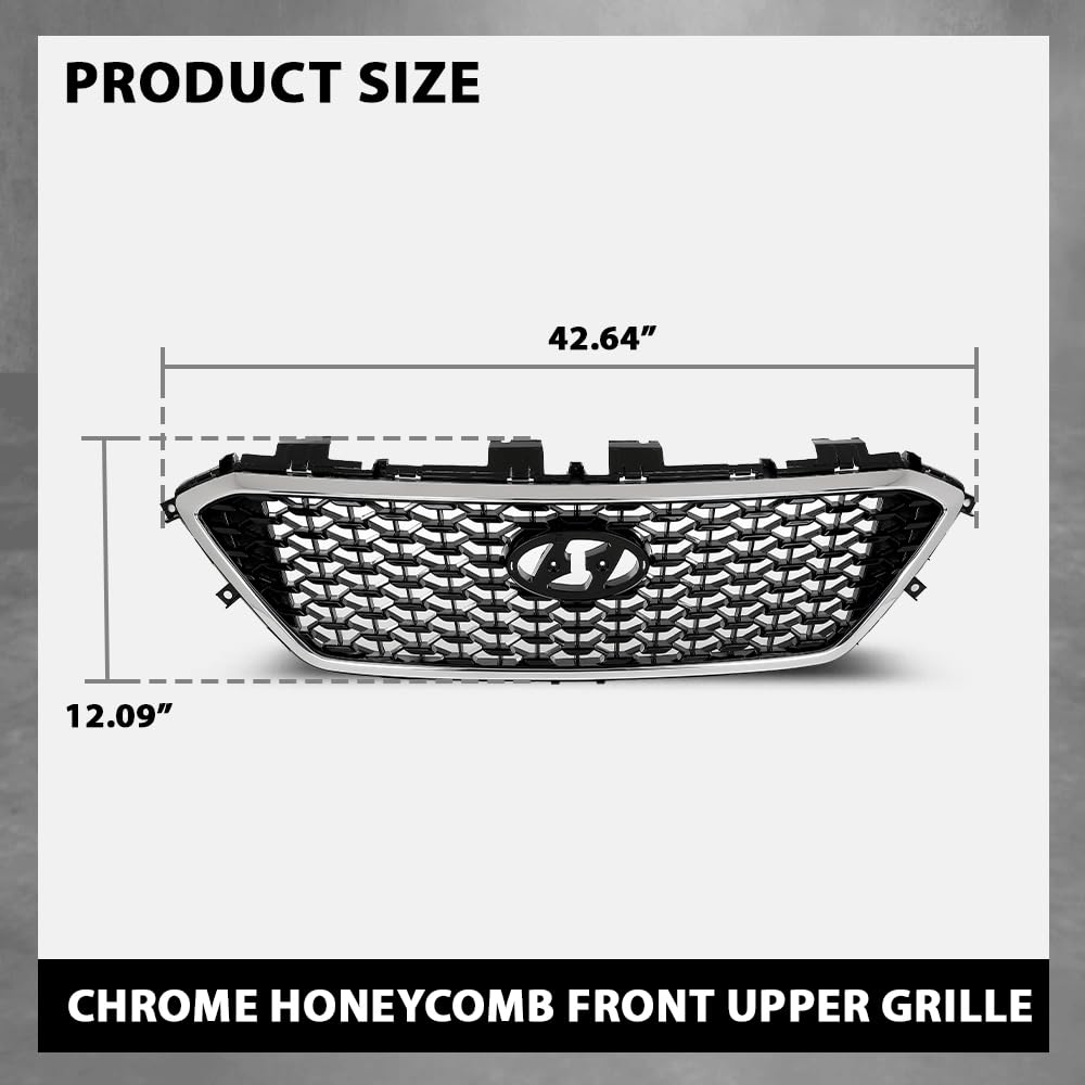 G-PLUS Front Bumper Upper Grille Grill Compatible with Hyundai Sonata 2015 2016 2017 w/o Radar Hole Chrome & Black