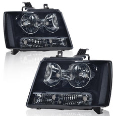 G-PLUS Headlights Assembly for Chevy Tahoe Suburban Avalanche 2007-2014 Pair Smoky Black Clear