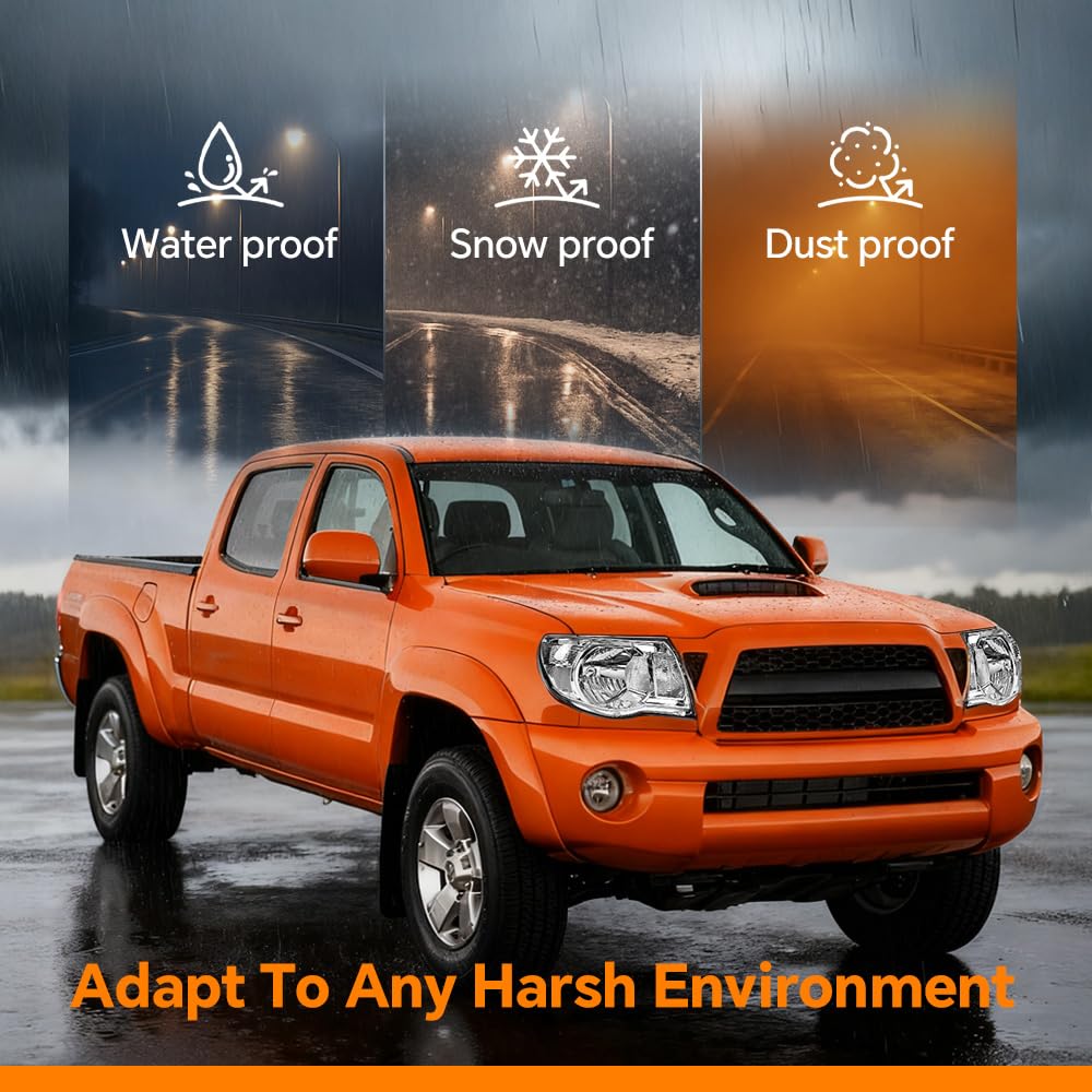 G-PLUS Headlights Assembly, Compatible with Toyota Tacoma 2005 2006 2007 2008 2009 2010 2011,Bumper Headlamps,Clear lens Chrome Housing Amber Reflector,Left Driver & Right Passenger faros delanteros