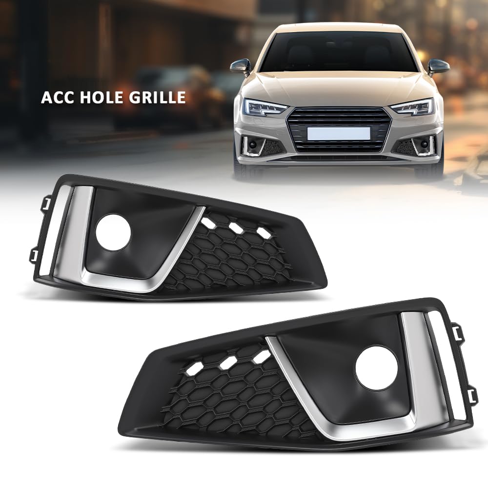 G-PLUS Pair Fog Light Cover, Compatible with Audi A4 S-Line / A4 Quattro / S4 2019, Bumper Grille Bezel, LH Driver & RH Passenger 2PCS, 8WD807681J, 8WD807682J