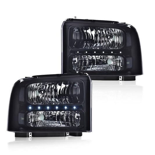 G-PLUS Smoked LED DRL headlights, Compatible with 2005 2006 2007 Ford F250 F350 F450 F550 Super Duty Bumper Headlamps, Smoky Lens Black Housing Clear Reflector 6C3Z13008AB,faros delanteros