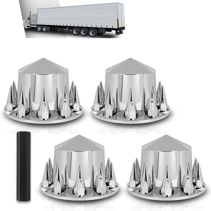 G-PLUS Rear Wheel Cover Axle 33mm Spiked Hub Cover Kit Removable Caps Compatible with Semi-Trucks 22.5" and 24.5" Wheels ABS Chrome Semi Truck Hub Covers