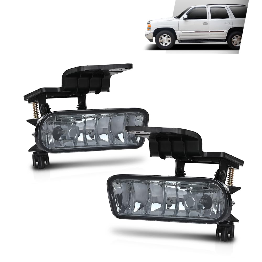 G-PLUS Fog Lights, Compatible with GMC Sierra 1999-2002/Fit GMC Yukon/Yukon XL 2000-2006 Fog Light Bumper Lamps Left/Right Smoky Lens(Not fit C3 & Denali models)