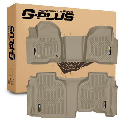 G-PLUS Floor Mats Fit Chevy Silverado 1500 Double Cab 2019-2024 Fit GMC Sierra 1500 Double Cab 2019-2024 All Weather Protection TPE Floor Liner Waterproof Cargo Liner 1st & 2nd Row Beige 2PCS
