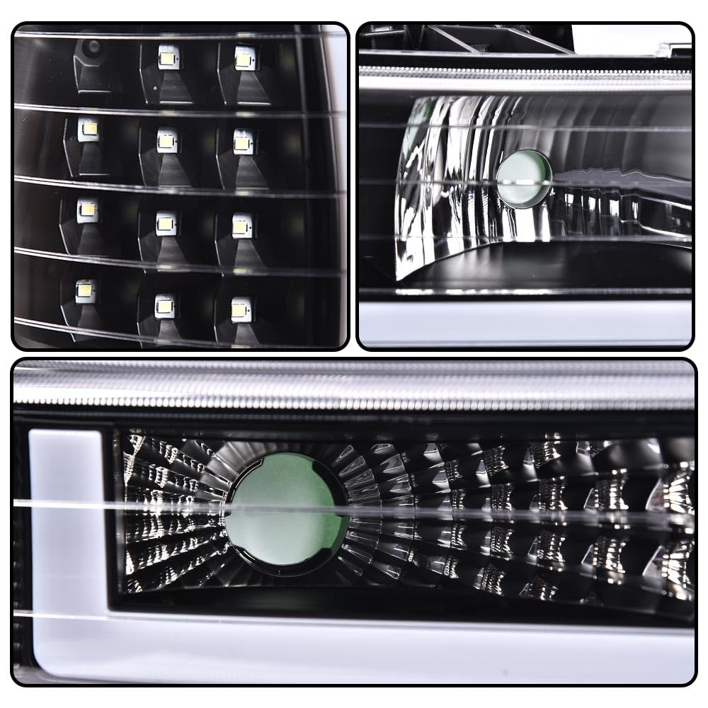 G-PLUS LED Headlights Assembly,Fit Chevy Silverado 1999-2002,Fit Chevy Tahoe/Suburban 1500 2500 2000-2006,Left & Right Bumper Headlamps,Clear lens Black Housing Clear Reflector