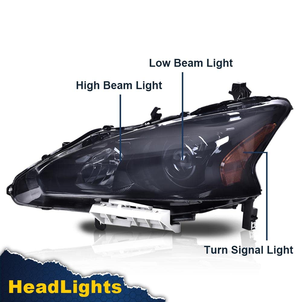 G-PLUS Headlights Compatible With 2013 2014 2015 Nissan Altima 4-Door Sedan Factory Style Automotive Halogen Model Headlamps (Smoky Lens Black Housing Amber Reflector),faros delanteros