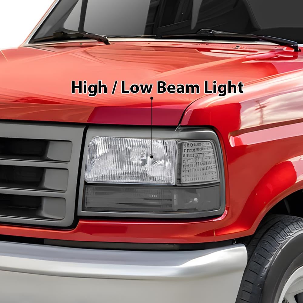 G-PLUS Headlights Assembly,Fit 1992-1996 Ford Bronco F150 F250 F53 F59/Fit 1992-1997 Ford F Super Duty & 1997 Ford F250 HD,Front Headlamps Left&Right W/o Bulbs,faros delanteros