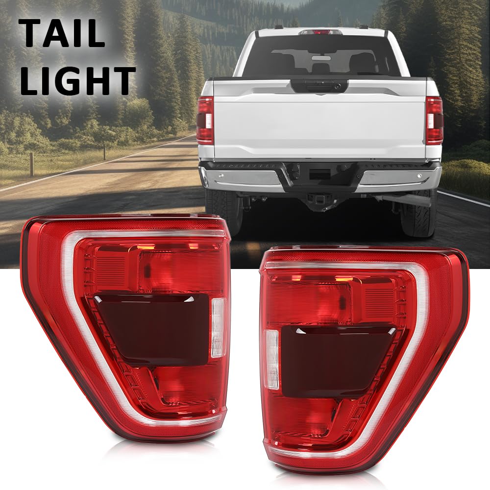 G-PLUS LED Tail Lights Rear Brake Lamp Left and Right Compatible with Ford F150 XLT 2021-2023 w/Blind Spot Fit for w/Factory Incandescent Model Red Lens Luces TraserasAssembly