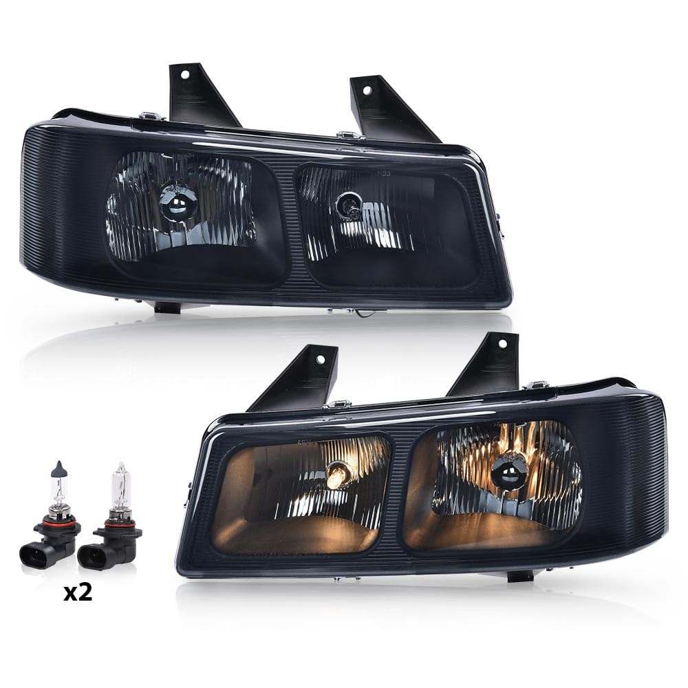 G-PLUS Headlights Headlamps w/Bulbs Fit Chevy Express 1500 2003-2014/2500 3500 2003-2023, Fit GMC Savana 1500 2003-2014/2500 3500 2003-2023 Smoke Lens Black Housing LH&RH,faros delanteros Assembly