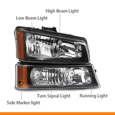 G-PLUS Headlights for Chevy Avalanche 1500 2500 Silverado 1500 2500HD 3500 2003-2006 Clear Black Additional Angle