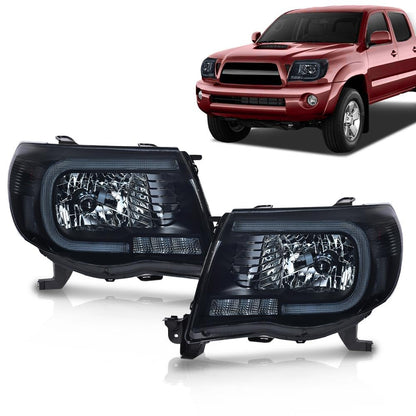 G-PLUS LED DRL Tube Halo Projector Headlights Compatible with Toyota Tacoma 2005 2011,Headlamps w/o Bulbs faros delanteros,Smoke Lens Black Housing Clear Reflector Left Driver & Right Passenger