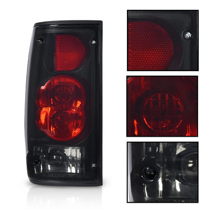 G-PLUS Tail Light Assembly Rear Brake Lamp LH&RH w/Bulbs Compatible with Toyota Hilux Pickup Truck 1989-1995 8156089166, 8155089166, TO2800105, TO2801105 Smoke Lens Black Housing Luces Traseras