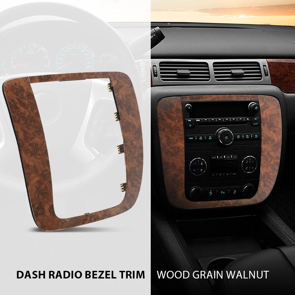 G-PLUS Dash Radio Bezel Trim Wood Grain Compatible with Chevy Silverado 1500 Tahoe GMC Sierra 1500 Yukon 2007-2014 15211886, 26887440, 15247458