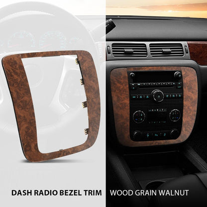 G-PLUS Dash Radio Bezel Trim Wood Grain Compatible with Chevy Silverado 1500 Tahoe GMC Sierra 1500 Yukon 2007-2014 15211886, 26887440, 15247458