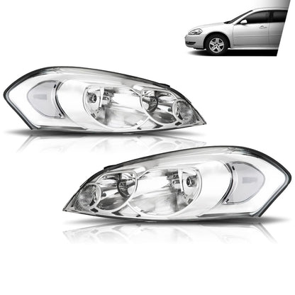 G-PLUS Headlights Assembly Fit Chevy Monte Carlo 2006 2007/Chevy Impala 2006-2013/Chevy Impala Limited 2014 2015 2016 Headlamps W/o Bulbs Clear Lens Chrome Housing Clear Reflector,faros delanteros