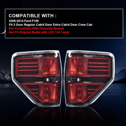 G-PLUS Rear Tail Lights Red Compatible with Ford F150 2009-2014 2/4 Door (Not Fit Flareside Models,Not Fit Ogriginal Model with LED Tail Lamp) Brake Tail Lamps Luces Traseras Faros TraserosAssembly