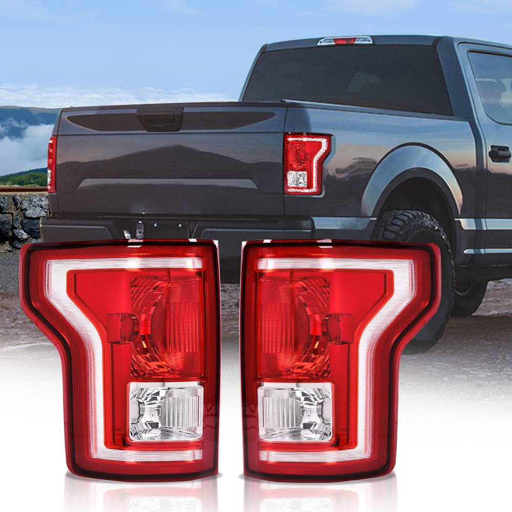 G-PLUS Tail Lights Assembly Compatible with Ford F150 2015 2016 2017 Taillamps Brakelights w/o bulb Red lens Left & Right Side Luces Traseras Rear Brake Lamps Assembly