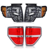 G-PLUS Driver and Passenger Headlights & Tail lights Compatible with 2009 2010 2011 2012 2013 2014 Ford F150 (Smoky Lens Chrome Housing Amber Reflector Headlights + Tail lights)