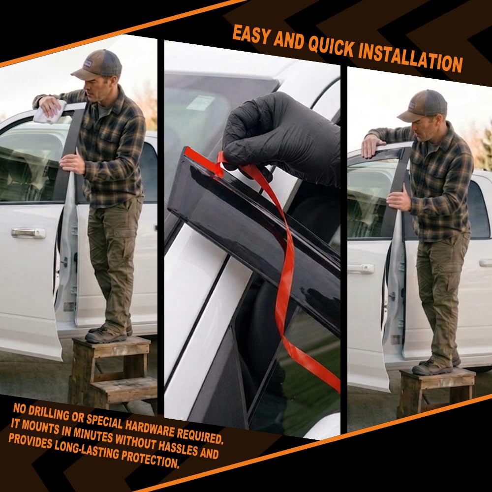 G-PLUS Out-Channel Rain Guards Shields Vent Deflector Shade Wind Compatible with Dodge Ram 2500 3500 Crew/Mega Cab Only 2010-2025 4PCS Smoky