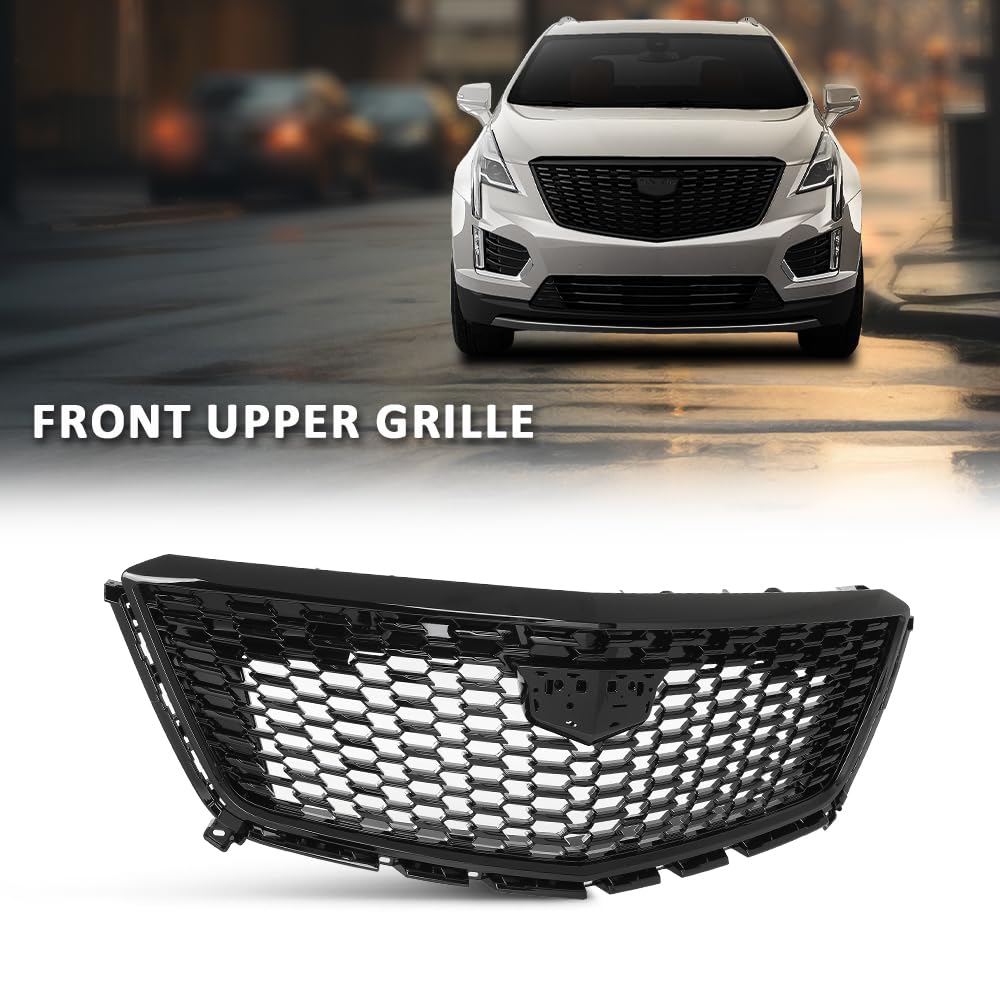 G-PLUS Front Bumper Upper Grille Compatible with Cadillac XT5 2017-2021 Gloss Black
