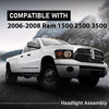 G-PLUS Headlights Assembly w/Bulbs Light Bar Left and Right Side Compatible with Dodge Ram 1500 2006-2008/Fit Dodge Ram 2500 3500 2006-2009 Smoke Lens Black Housing Amber Reflector