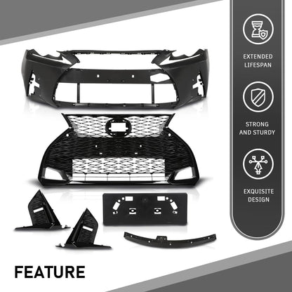 G-PLUS Front Bumper Set (1 × Bumper, 1 × Grille, 2 × Fog Light Bezel, 1× License Plate, 1× Trim Strip) Compatible with 2014-2016 LX IS IS250 IS200t IS350 to 21 F-Sport Style 6 Pcs