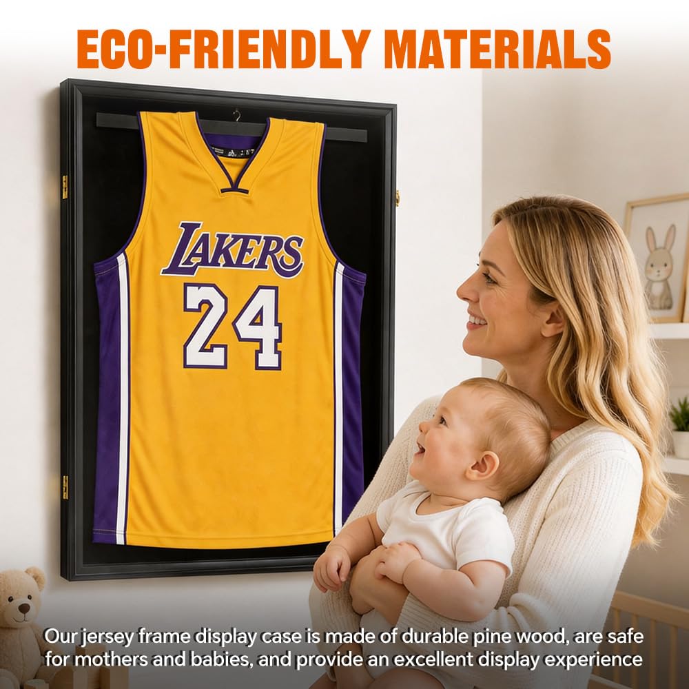 G-PLUS Wall Art Display 32" Jersey Cover Football Basketball Shirt Frame Lockable Box Rack Wall Display/Case Black