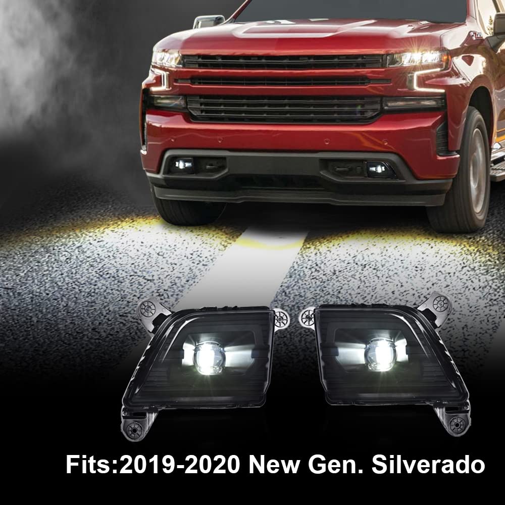 G-PLUS LED Fog Lights Compatible With 2019 2020 2021 Chevy Silverado 1500,Front Bumper Driving Fog Lamps W/o Wiring Kit Driver & Passenger Pair (Smoky Lens Black Housing)