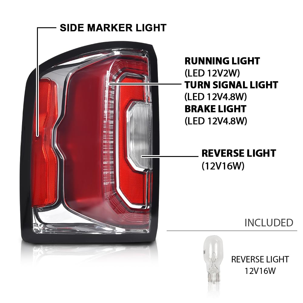 G-PLUS LED Tail Light Lamp w/Bulbs LH Driver Side Left Compatible with GMC Sierra 1500 2016-2018/Fit GMC Denali 1500 2016-2018/Fit GMC Sierra 1500 Limited 2019 GM2801295 84365931 84233588