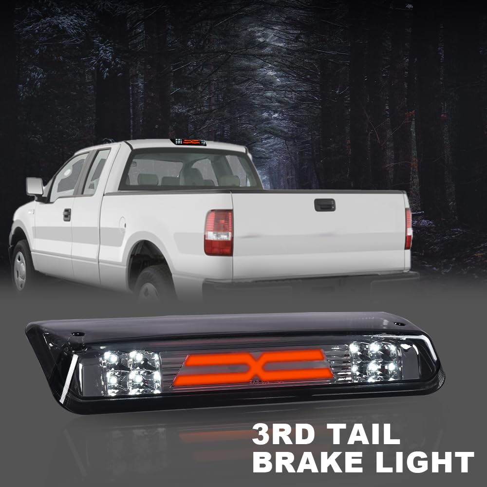 G-PLUS Rear LED 3rd Brake Lights Assembly Compatible with 2004-2008 Ford F150/Lobo Tail Brake Cargo Lamp Clear Lens Chrome Bottoms