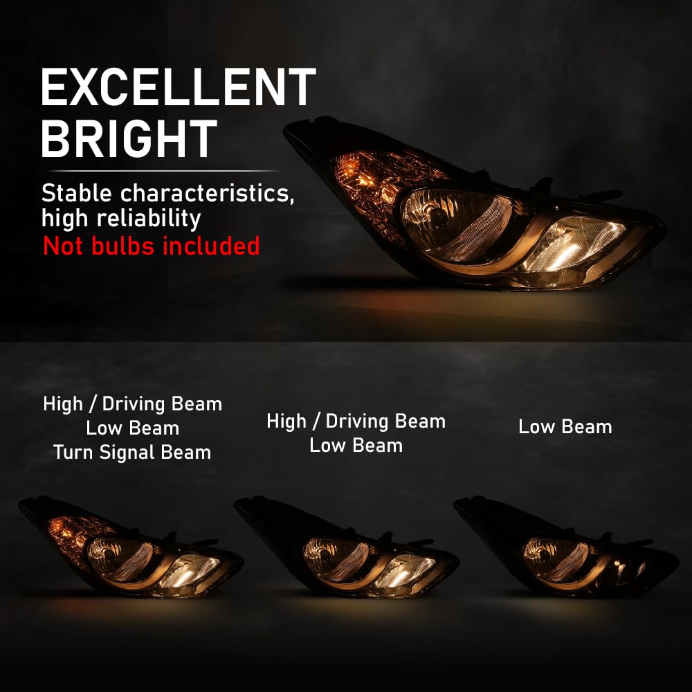 G-PLUS Headlights Assembly Front Headlamp Right Side Compatible with Elantra 2011-2013 Sedan Clear Lens Chrome Housing Amber Reflector 921023Y000 Bumper Headlamps,faros delanteros