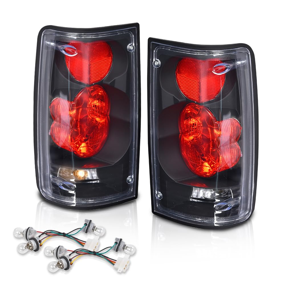 G-PLUS Tail Lights Brake Lamp w/Bulbs Compatible with Toyota Hilux Pickup Truck 1989-1995 8156089166, 8155089166, TO2800105, TO2801105 Clear Lens Black Housing LH&RH Luces TraserasAssembly
