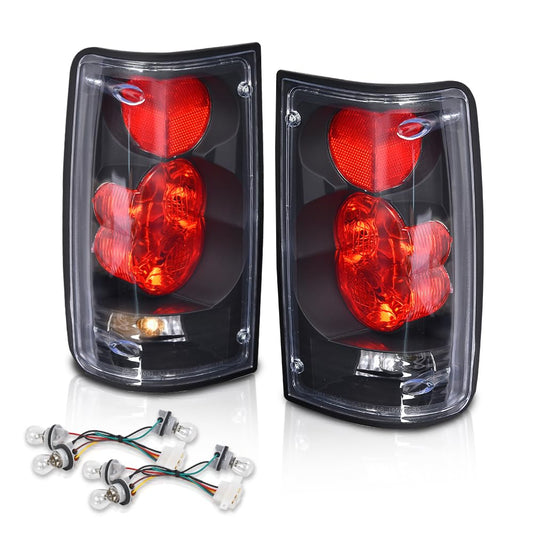 G-PLUS Tail Lights Brake Lamp w/Bulbs Compatible with Toyota Hilux Pickup Truck 1989-1995 8156089166, 8155089166, TO2800105, TO2801105 Clear Lens Black Housing LH&RH Luces TraserasAssembly