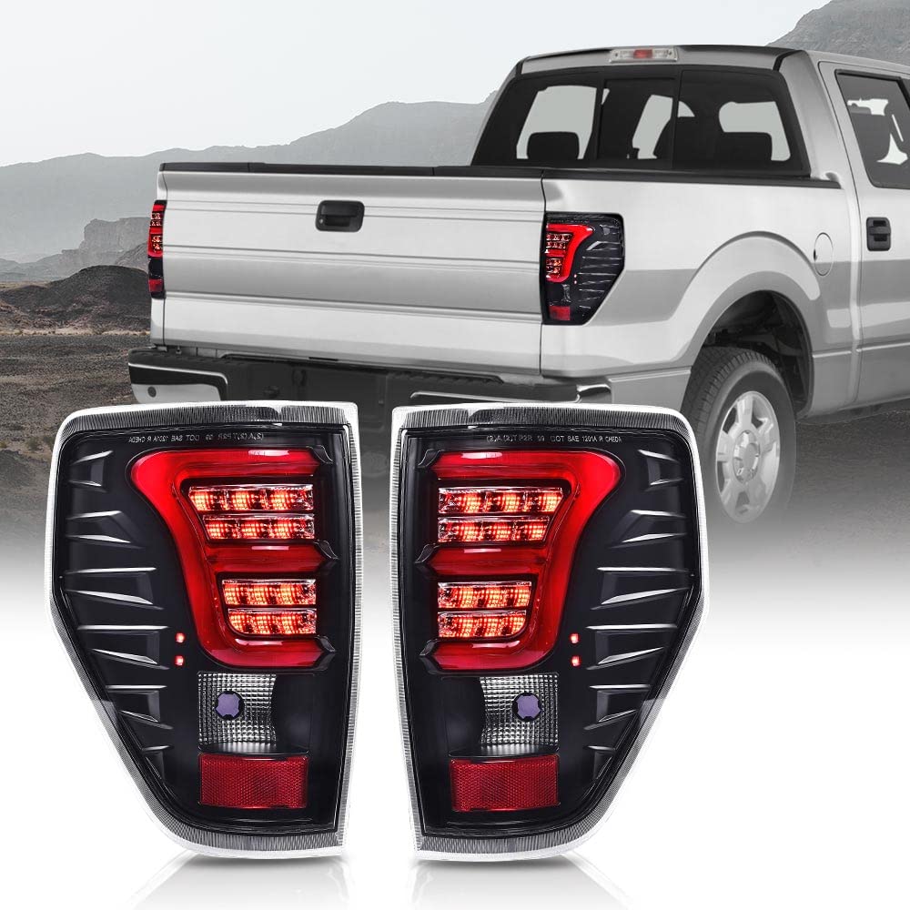 G-PLUS LED Tail Lights Fit Ford F150 2009-2014 Rear Brake Parking Tail Lamps w/Wiring Harness Driver & Passenger Clear lens Black Housing Red light Bar Luces Traseras Faros TraserosAssembly
